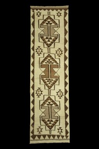 Brown And Cream Turkish Flat weave Kilim Rug Runner 3x10 Feet 88,304 - Turkish Rug Runner  $i