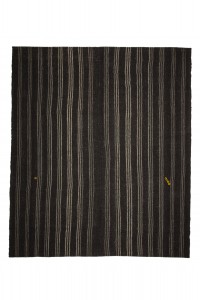 Gray And Black Striped Turkish Kilim Rug 8x9 Feet  240,278 - Goat Hair Rug  $i