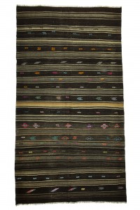 Gray And Brown Striped Turkish Kilim Rug 7x12 206,369 - Goat Hair Rug  $i