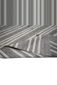 Gray And White Turkish Kilim Rug 7x12 Feet  227,358 - Grey Turkish Rug  $i