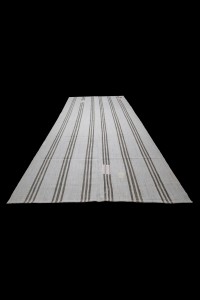 Khaki Striped Grayish White Turkish Kilim Rug 7x12 Feet  200,366 - Grey Turkish Rug  $i