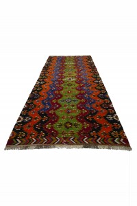 Orange Green Turkish Flat Weave Kilim Rug 5x11 Feet 150,323 - Turkish Kilim Rug  $i