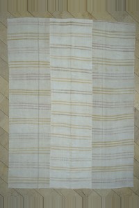 Turkish Hemp Rug 10x13 Modern Striped Beige Hemp Kilim Rug. 302,405