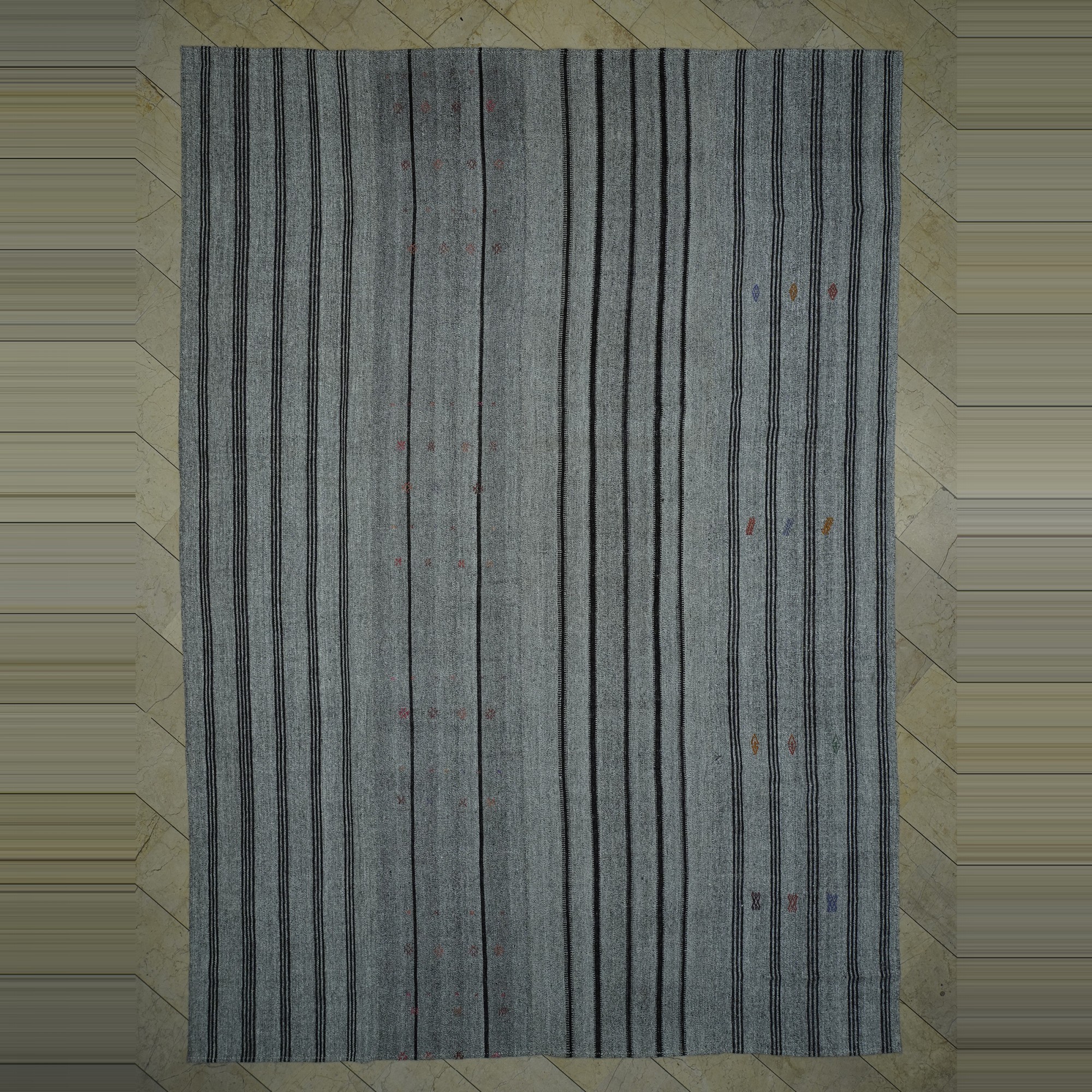 10x15 Brown Stripe Gray Turkish Kilim Rug. 322,444 - Grey Turkish Rug