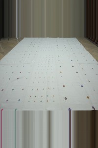 11x15 Snow White Cotton Kilim Rug. 326,454 - Turkish Natural Rug $i