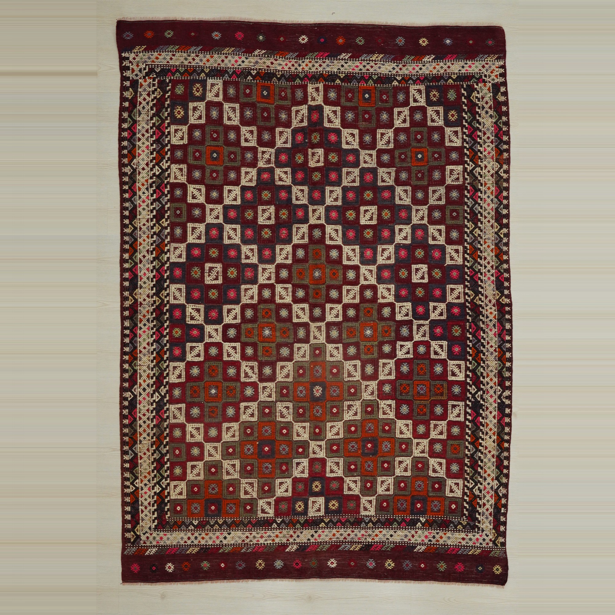 1920s Old Embroidered Bergama Cicim Kilim Rug  162,230 - Turkish Kilim Rug