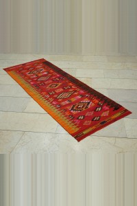 2.4x6.5 Orange Turkish Kilim Rug Runner 75,200 - Turkish Rug Runner $i