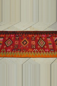 2.4x6.5 Orange Turkish Kilim Rug Runner 75,200 - Turkish Rug Runner $i
