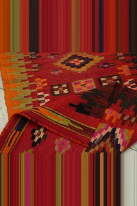 2.4x6.5 Orange Turkish Kilim Rug Runner 75,200 - Turkish Rug Runner $i