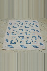 2.5x4 Blue Pink Small Size Oushak Carpet Rug 76,116 - Turkish Carpet Rug  $i