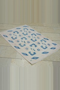 2.5x4 Blue Pink Small Size Oushak Carpet Rug 76,116 - Turkish Carpet Rug  $i