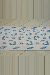 2.5x4 Blue Pink Small Size Oushak Carpet Rug 76,116 - Turkish Carpet Rug  $i