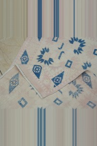 2.5x4 Blue Pink Small Size Oushak Carpet Rug 76,116 - Turkish Carpet Rug  $i