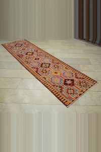 3x10 Flat Woven Kilim Rug Runner 90,315 - Turkish Rug Runner $i