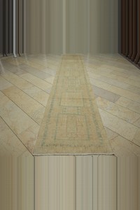 3x14 Blue Beige Vintage Persian Rug Runner 89,430 - Turkish Rug Runner $i