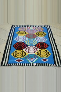 3x5 Blue Orlon Kilim Rug 100,147 - Turkish Kilim Rug $i