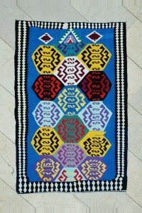 3x5 Blue Orlon Kilim Rug 100,147 - Turkish Kilim Rug $i