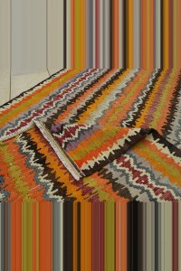 4x11 Old Flat Weave Afyon Kilim Rug 130,324 - Turkish Kilim Rug  $i