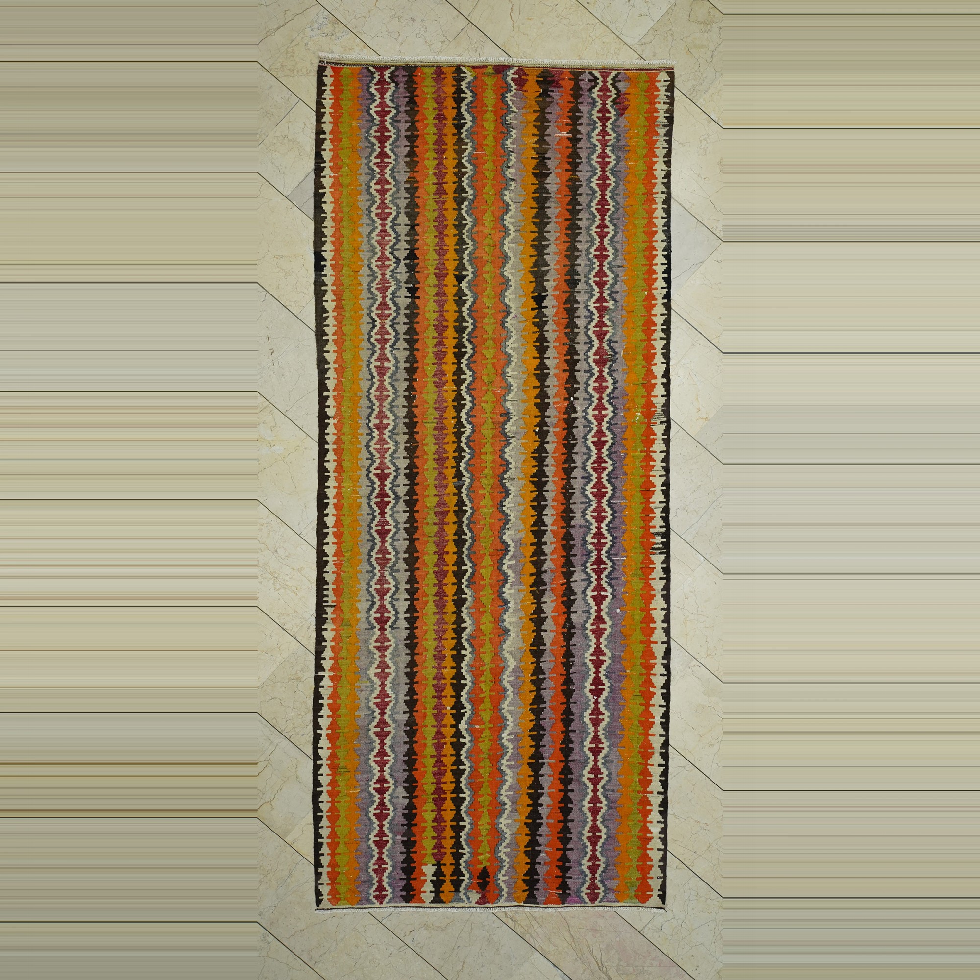 4x11 Old Flat Weave Afyon Kilim Rug 130,324 - Turkish Kilim Rug