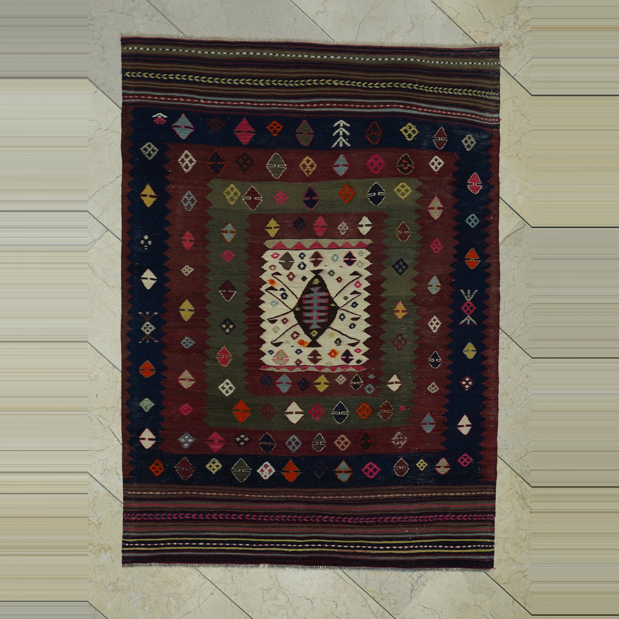 4x5 Sun Faded Balikkesir Kilim Rug 120,165 - Turkish Kilim Rug