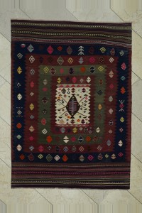 Turkish Kilim Rug 4x5 Sun Faded Balikkesir Kilim Rug 120,165