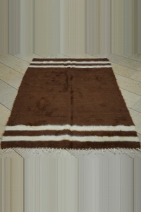 4x6.5 Brown And White Siirt Blanket Kilim Rug 130,192 - Turkish Natural Rug  $i