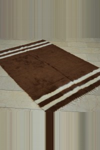 4x6.5 Brown And White Siirt Blanket Kilim Rug 130,192 - Turkish Natural Rug  $i