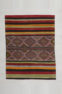 Turkish Kilim Rug 4x6 Embroidered Sivas Cuval Kilim Rug 130,167