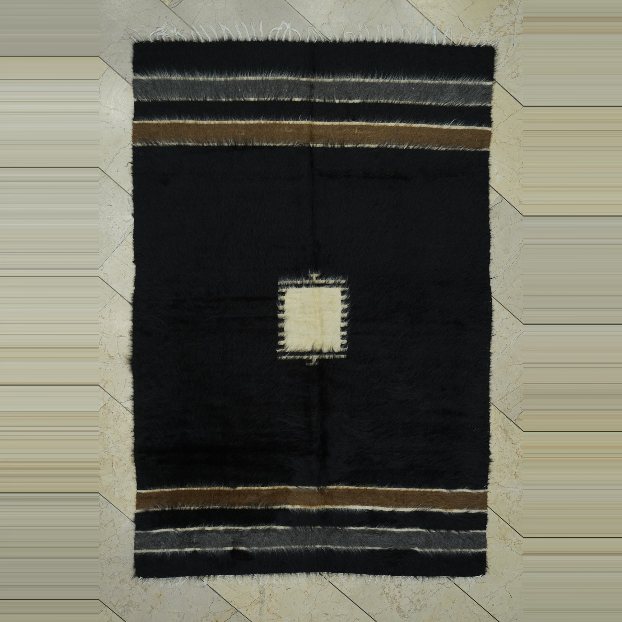 4x7 Black And White Siirt Blanket Kilim Rug 134,200 - Turkish Natural Rug