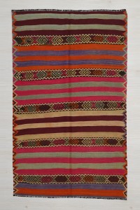 Turkish Kilim Rug 4x7 Minimalist Stripe Kilim Rug. 130,210