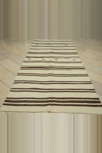 5x11 Brown And Cream Stripe Turkish Kilim Rug 148,338 - Turkish Natural Rug  $i
