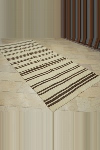 5x11 Brown And Cream Stripe Turkish Kilim Rug 148,338 - Turkish Natural Rug  $i