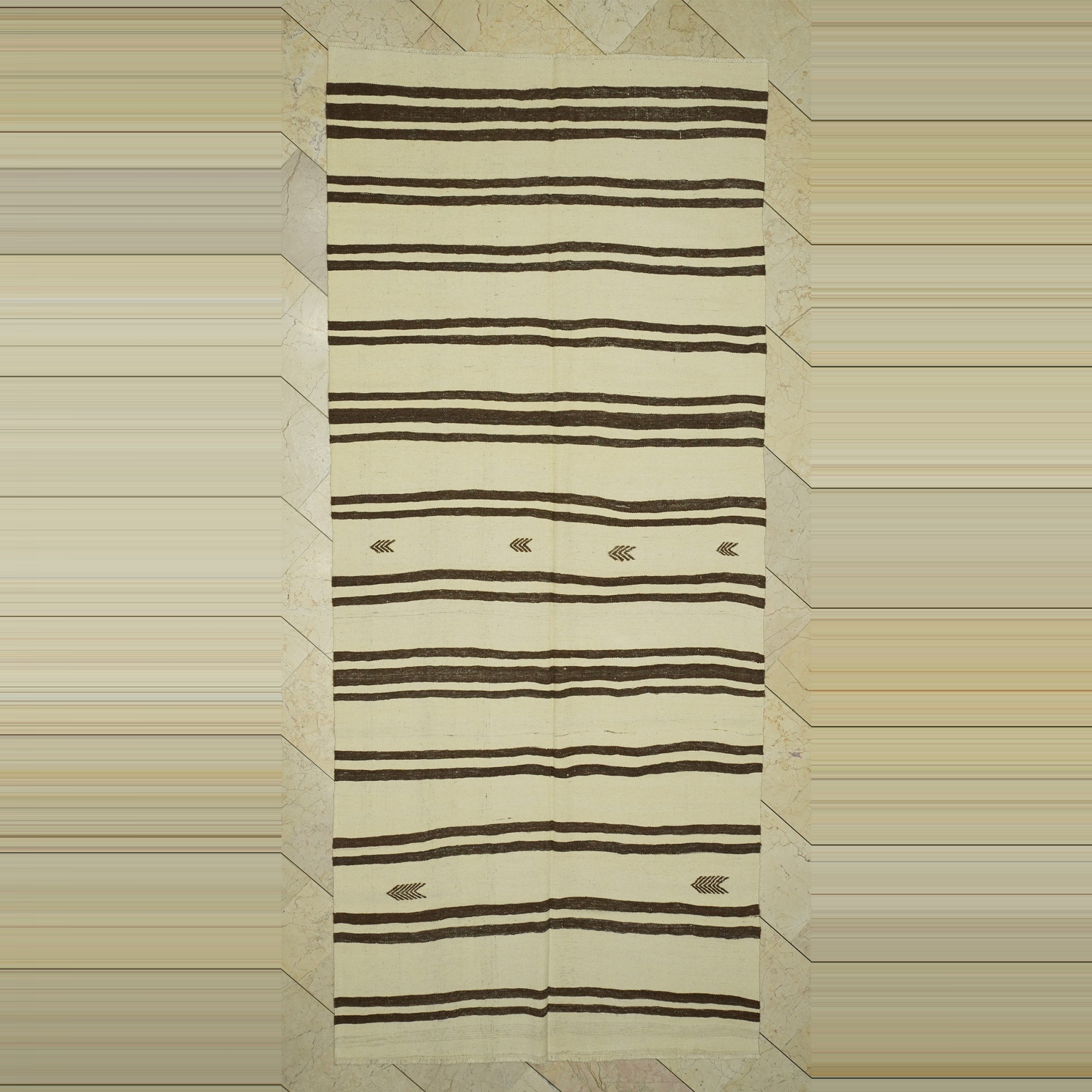 5x11 Brown And Cream Stripe Turkish Kilim Rug 148,338 - Turkish Natural Rug
