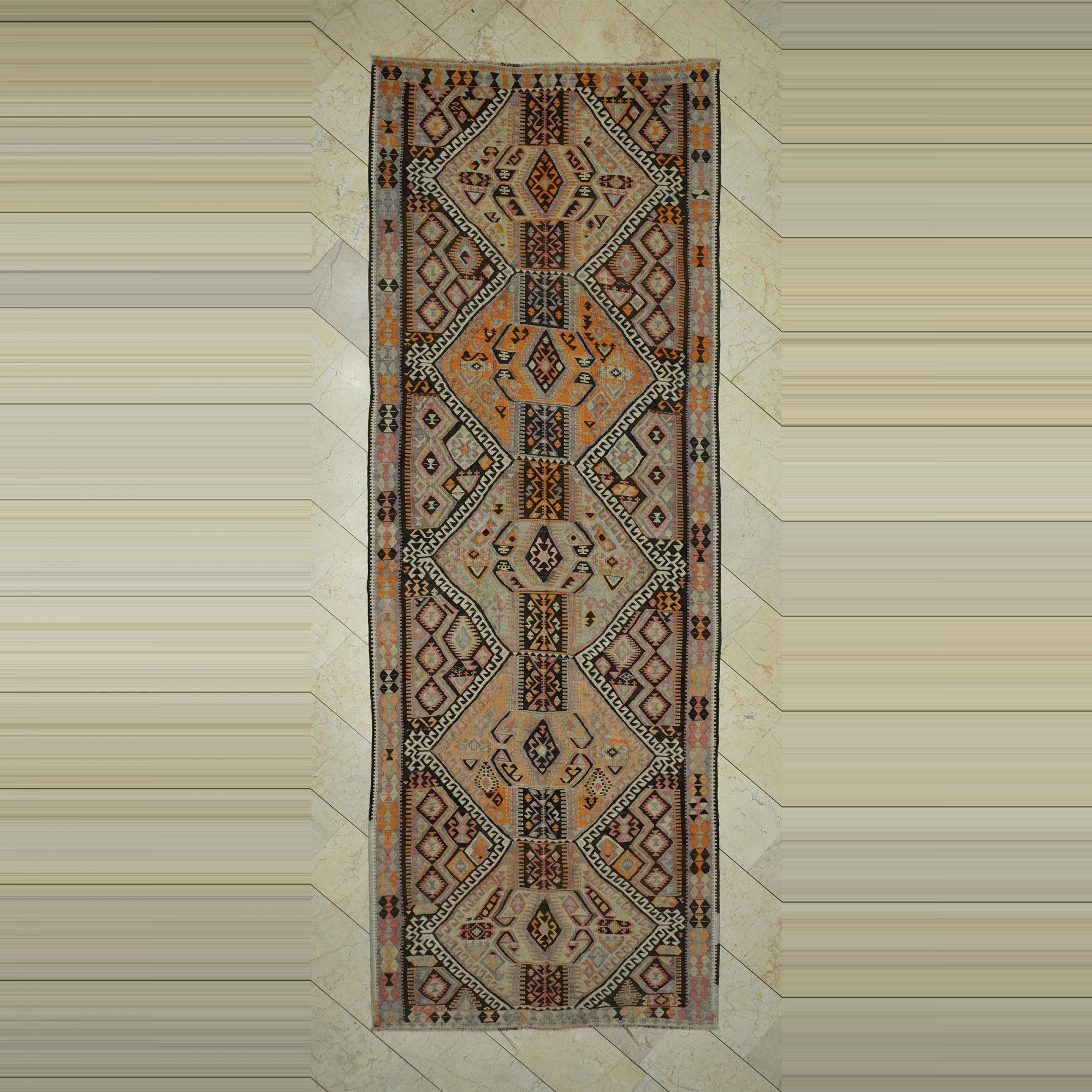 5x13 Long And Wide Old Flat Weave Kars Kilim Rug 145,406 - Turkish Kilim Rug