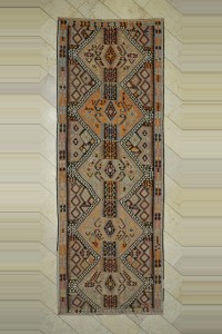 Turkish Kilim Rug 5x13 Long And Wide Old Flat Weave Kars Kilim Rug 145,406