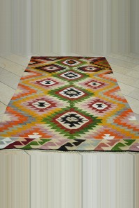 5x8.5 Old Turkish Denizli Kilim Rug 149,260 - Turkish Kilim Rug $i