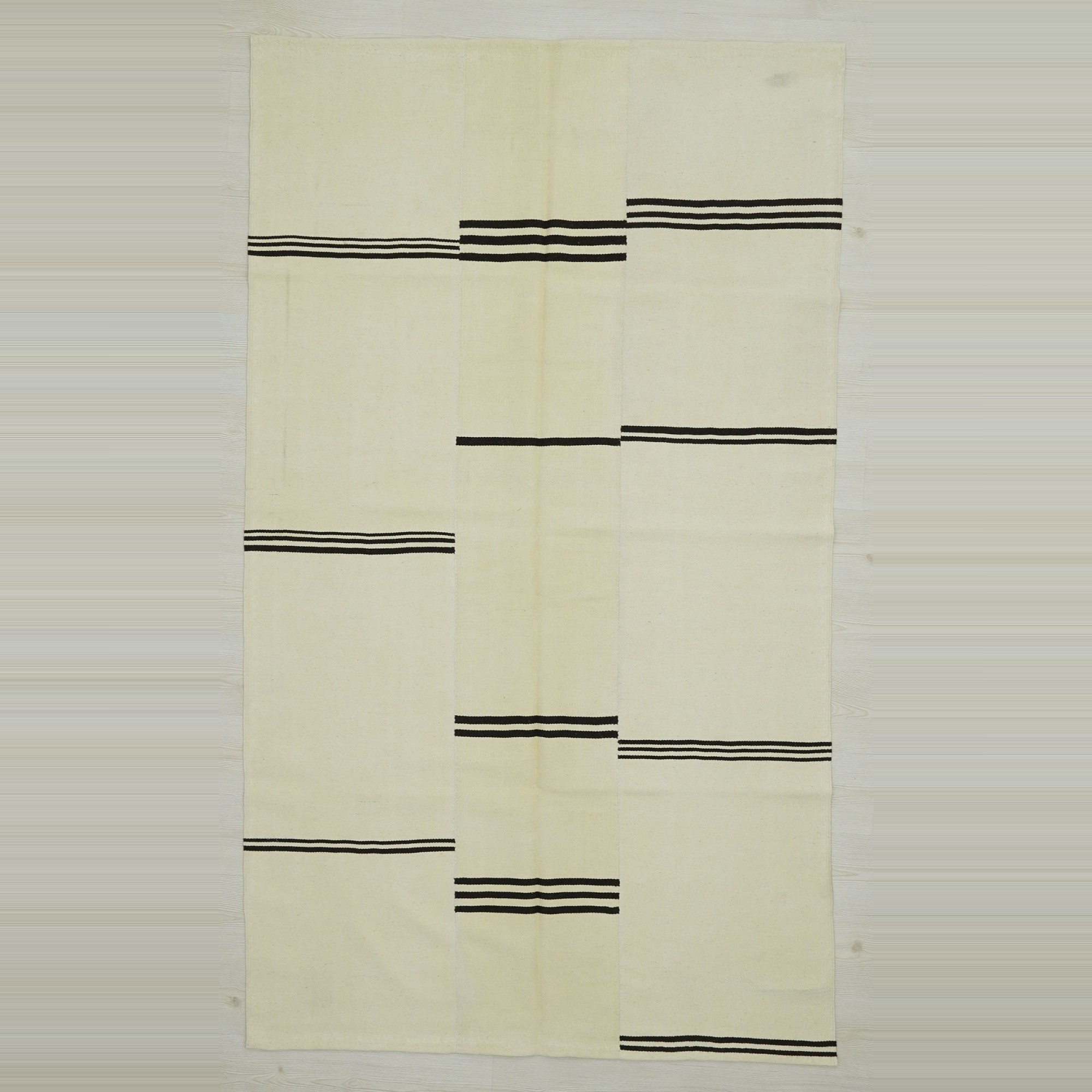 5x8 Broken Striped Wool Flat Weave Kilim Rug 145,250 - Turkish Natural Rug