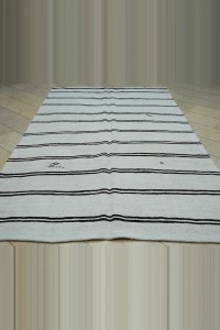 6.5x11Dark Brown Stripe White Organic Hemp Rug 192,326 - Turkish Hemp Rug $i