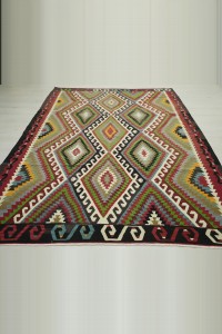 6.5x9 Green Old Turkish Manisa Kula Kilim Rug. 197,272 - Turkish Kilim Rug  $i