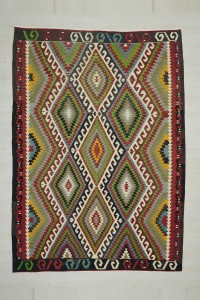 Turkish Kilim Rug 6.5x9 Green Old Turkish Manisa Kula Kilim Rug. 197,272