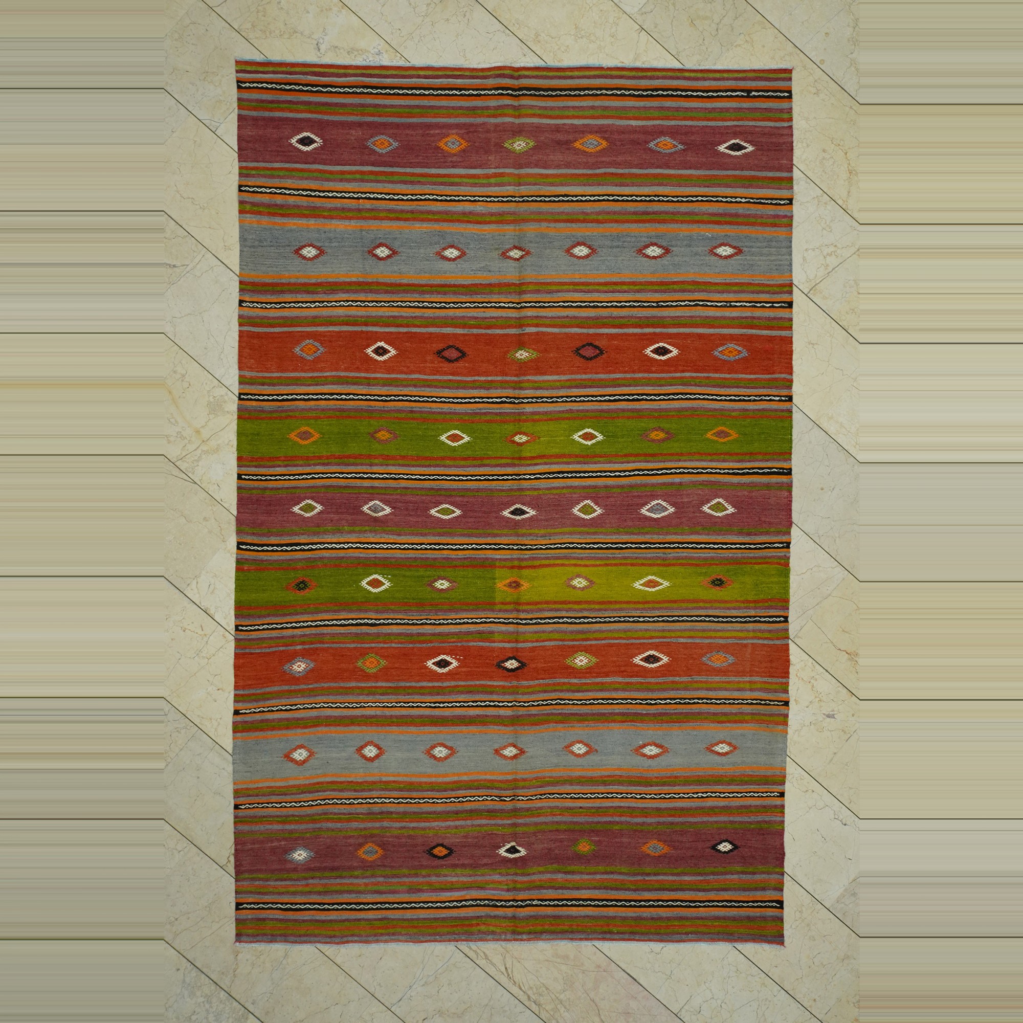 6x10 Minimalist Decor Old Denizli Kilim Rug 187,295 - Turkish Kilim Rug