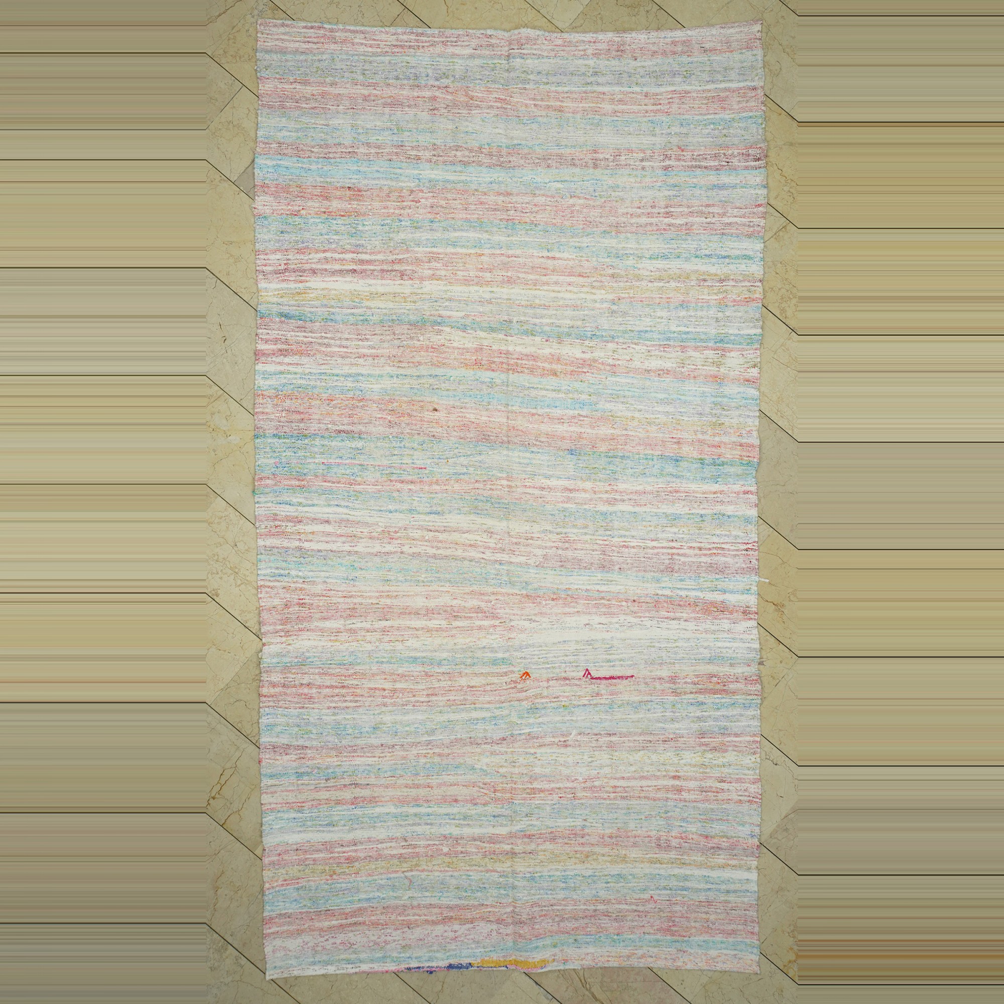 6x11.5 Pink And Blue Scandinavian Style Rag Rug 186,350 - Grey Turkish Rug