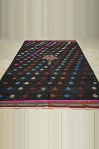 6x9.5 Embroidered Black Goat Hair Kilim Rug 183,291 - Goat Hair Rug $i