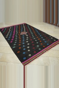 6x9.5 Embroidered Black Goat Hair Kilim Rug 183,291 - Goat Hair Rug $i