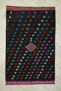 6x9.5 Embroidered Black Goat Hair Kilim Rug 183,291 - Goat Hair Rug $i