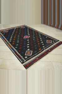 6x9.5 Embroidered Black Goat Hair Kilim Rug 192,291 - Goat Hair Rug $i