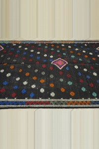 6x9.5 Embroidered Black Goat Hair Kilim Rug 192,291 - Goat Hair Rug $i