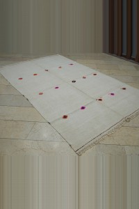 6x9 Embroidered Cream Hemp Kilim Rug 170,280 - Turkish Hemp Rug $i