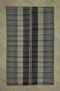 Grey Turkish Rug 6x9 Primitive Striped Kilim Rug 172,283