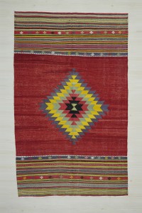 Turkish Kilim Rug 6x9 Red And Yellow Manisa Kula Kilim Rug. 164,263